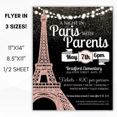 Paris themed school dance ideas editable flyer template