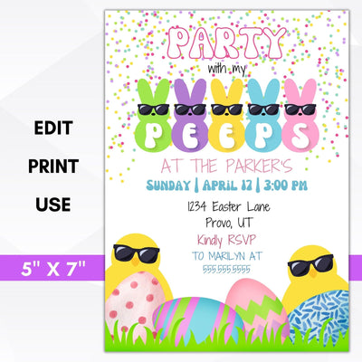 party with my peeps easter egg hunt invitation editable template