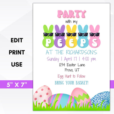 Party with my peeps Easter egg hunt invitations