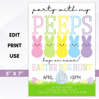 party with my peeps easter egg hunt invitation editable template