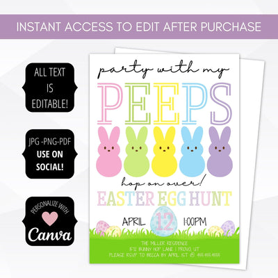 peeps egg my yard easter egg decorating painting egg hunt party invitation editable template digital download