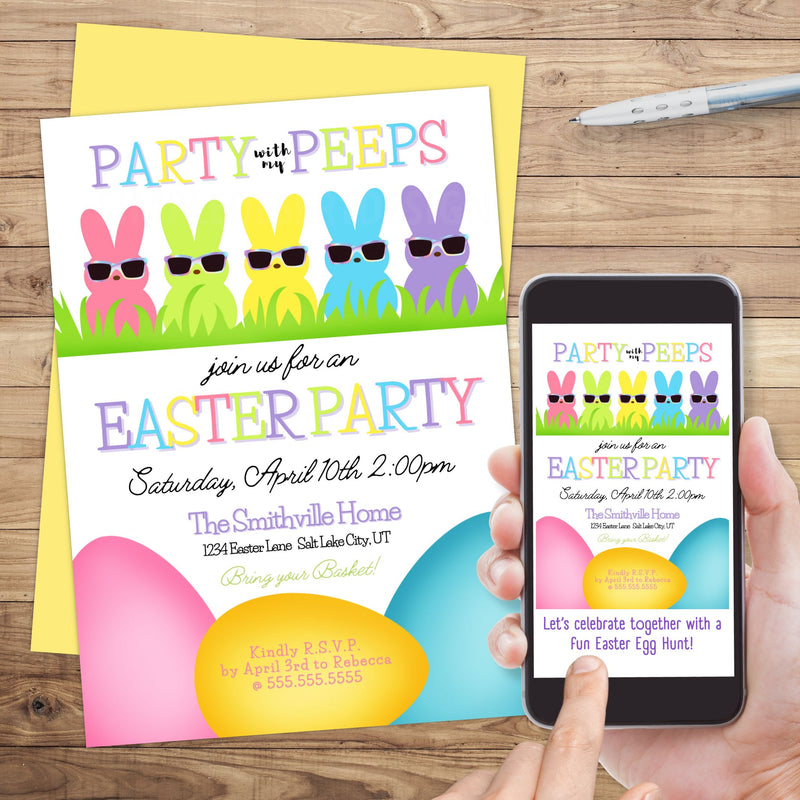 colorful party with my peeps easter party invitations