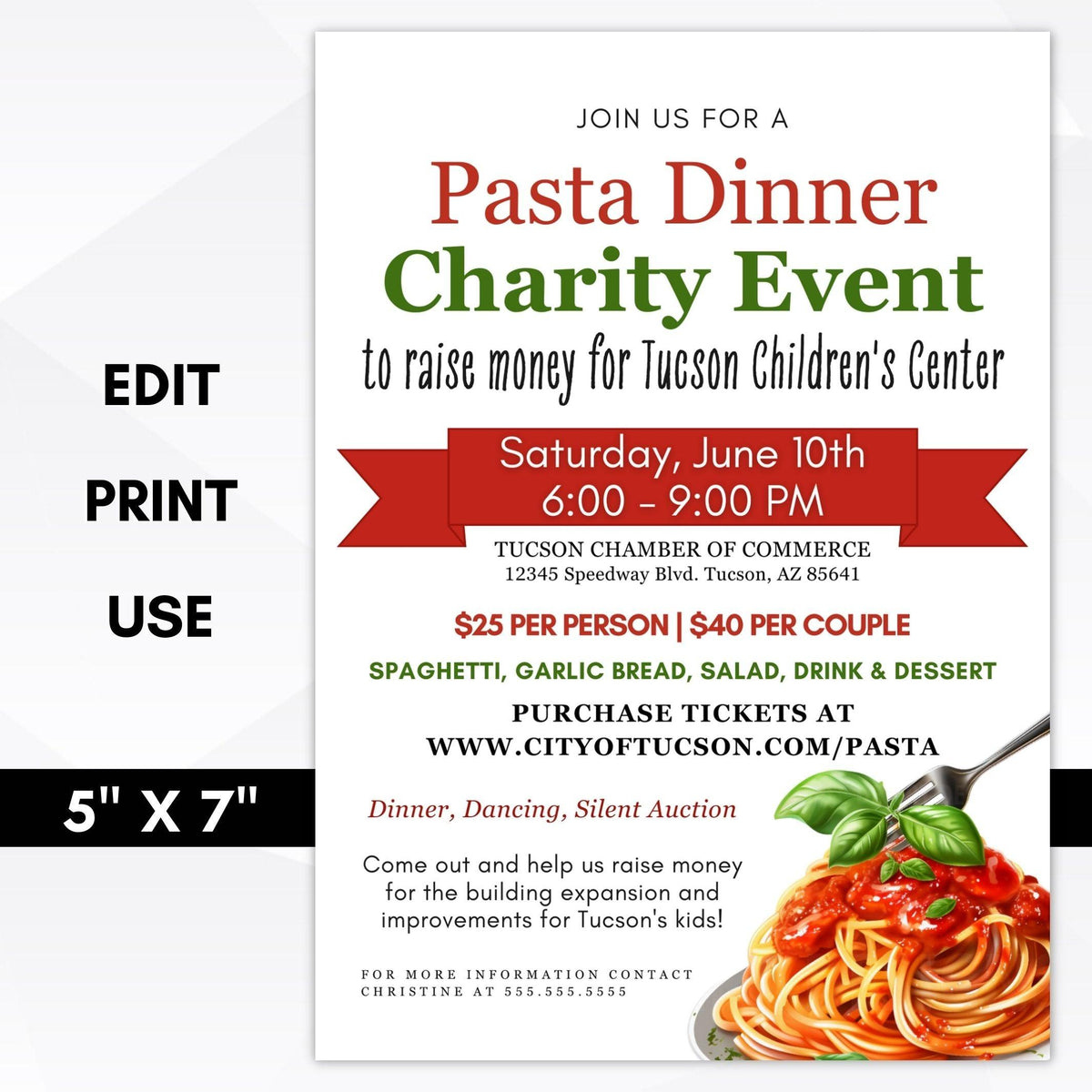 Pasta Fundraiser Invitation Template - Simple Desert Designs