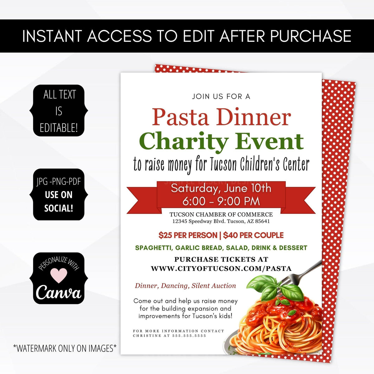 Pasta Fundraiser Invitation Template - Simple Desert Designs