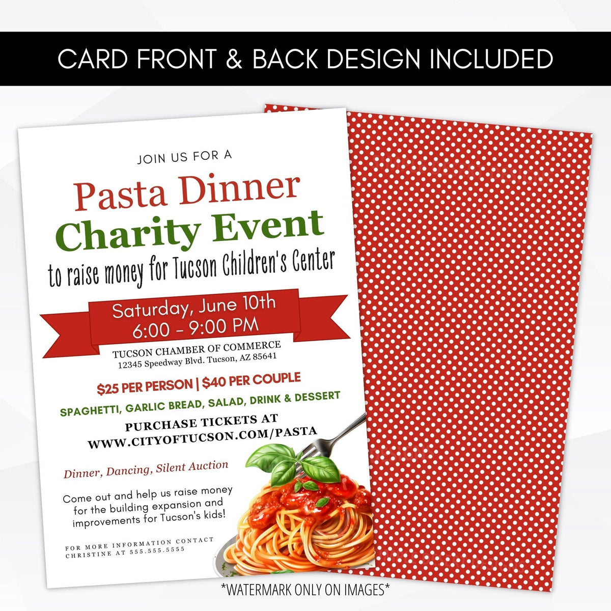 Pasta Fundraiser Invitation Template - Simple Desert Designs