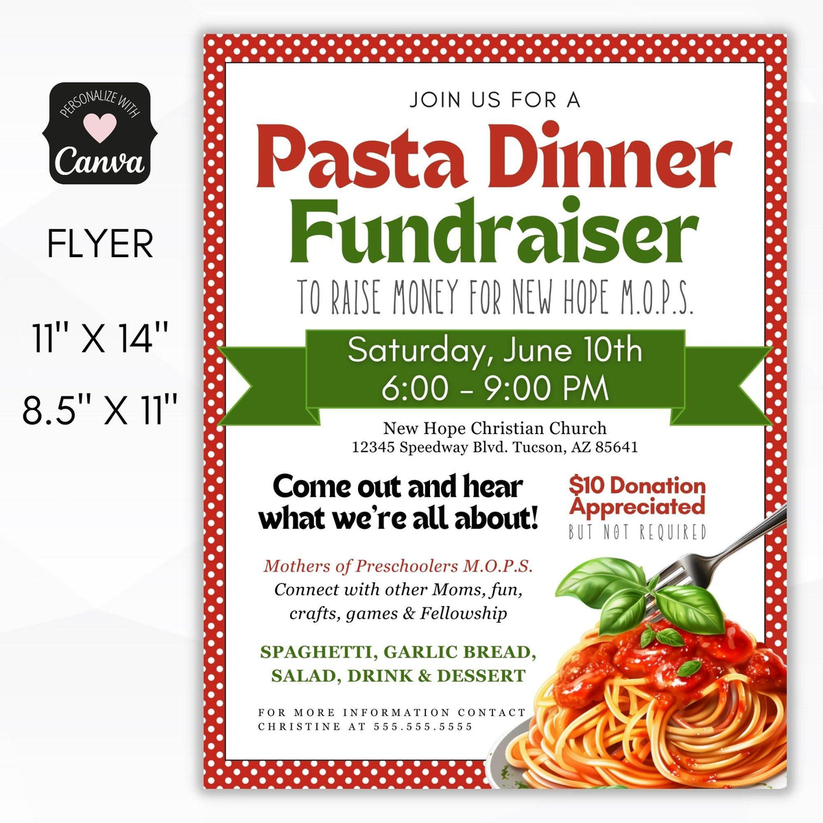 Pasta Fundraiser Flyer Template - Simple Desert Designs