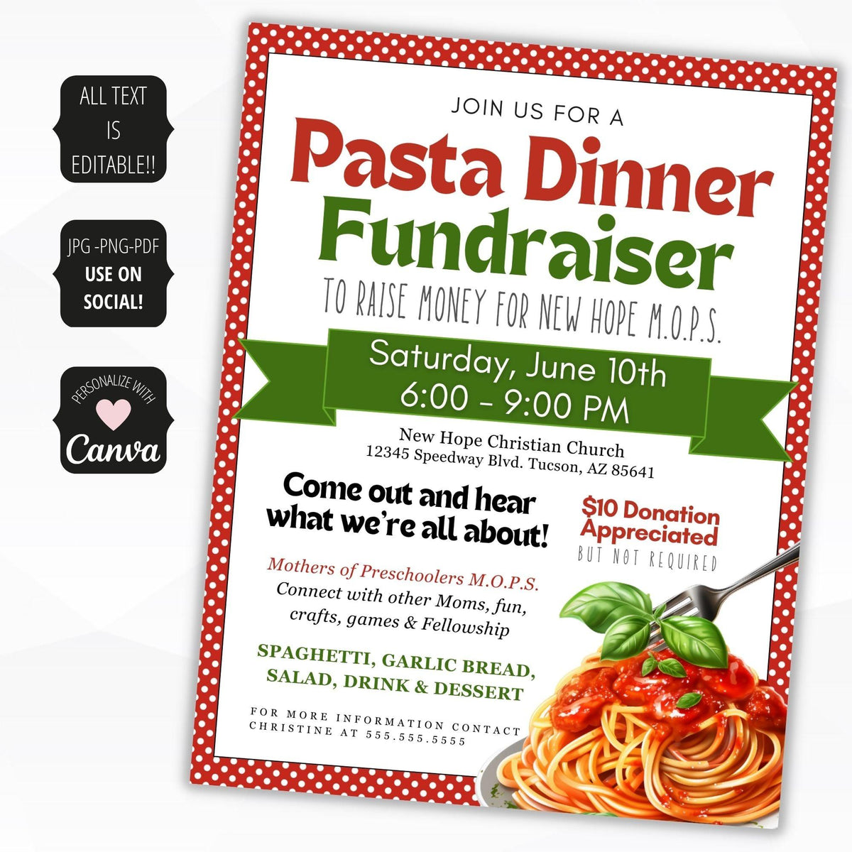 Pasta Fundraiser Flyer Template - Simple Desert Designs