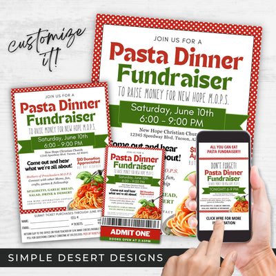 pasta fundraiser flyer tickets social media post bundle for spaghetti dinner fundraiser event