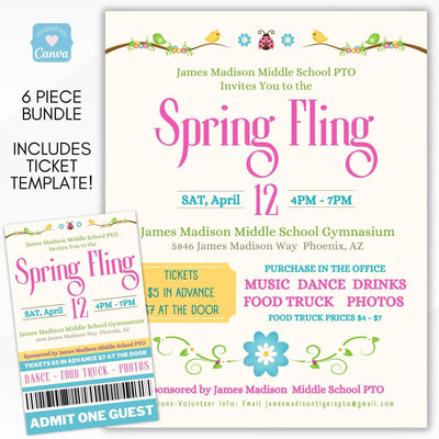 spring fling daddy daughter dance flyer set editable templates