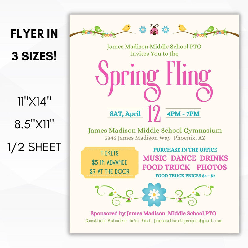 spring dance craft fair bazaar festival invitation flyer set school pto community church printable