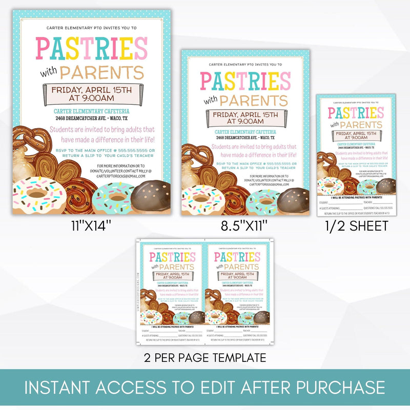 pastry donut muffin breakfast brunch social invite editable printable template bundle