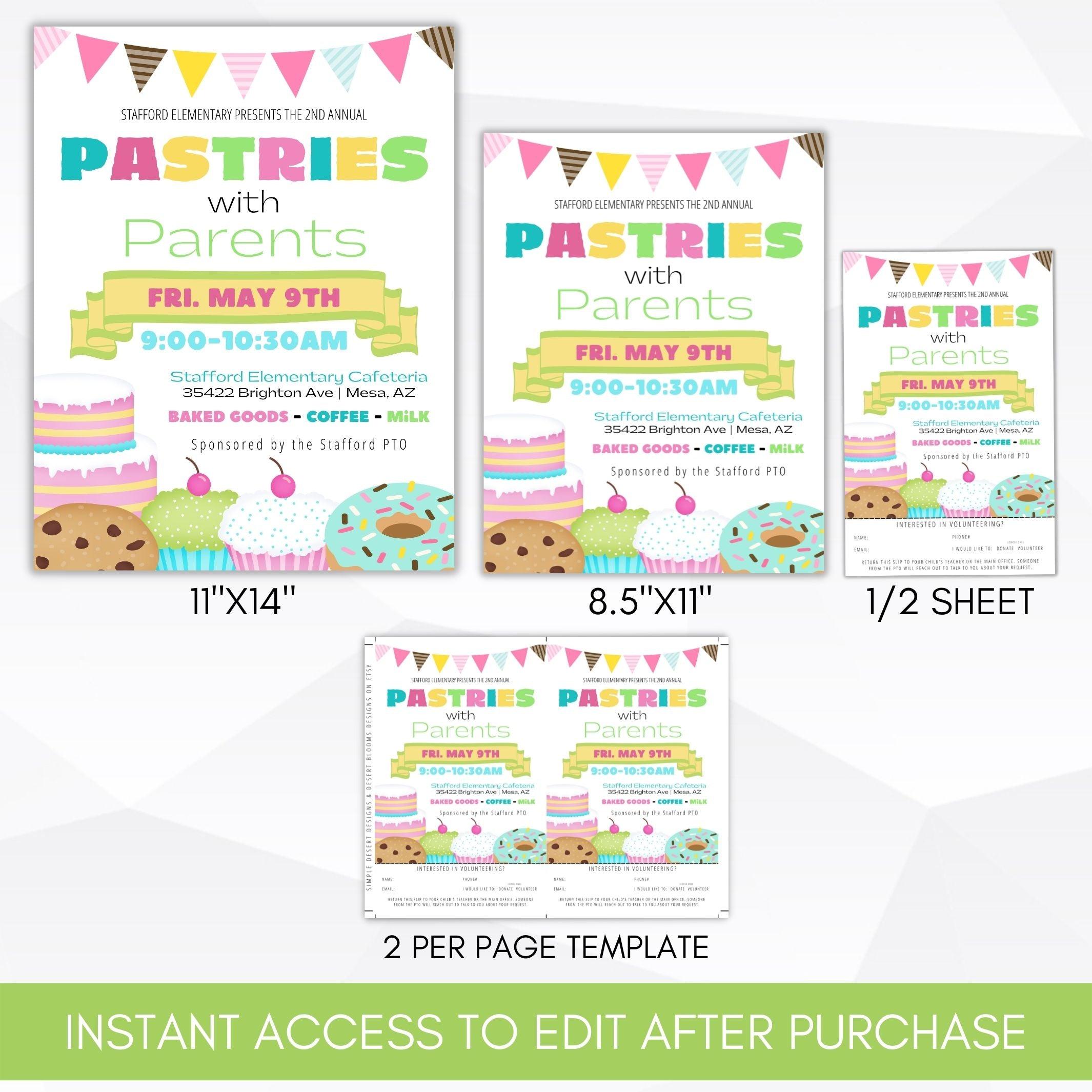 pastry donut muffin breakfast brunch social invite editable printable template bundle