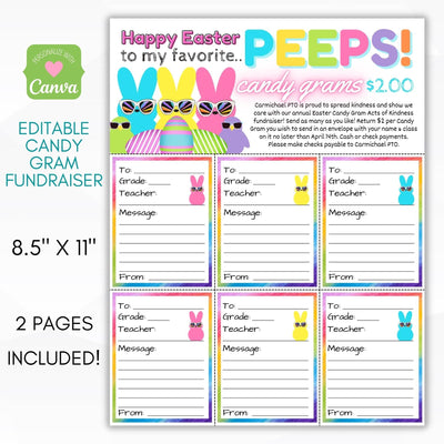 Peeps Easter Bunny Candy Grams Fundraiser Sheet