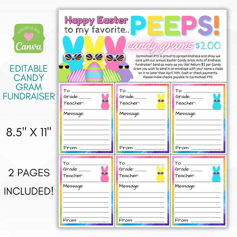 Peeps Easter Bunny Candy Grams Fundraiser Sheet