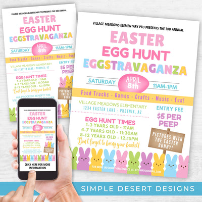 customizable easter egg hunt invitation flyer with space for all of your fundraiser event details