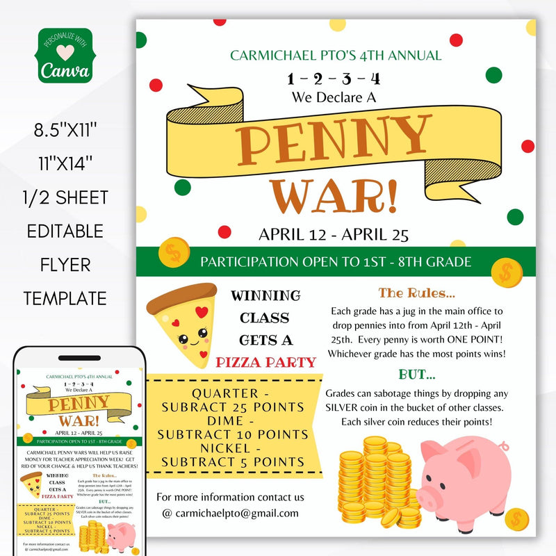 penny wars fundraiser ideas school pto leader flyer invite template