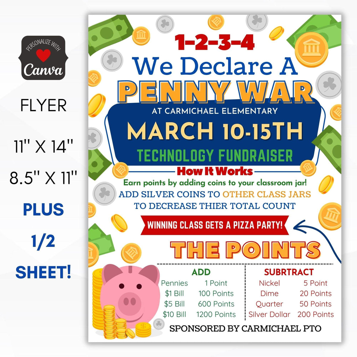 Editable Penny War Fundraiser Flyer Set - Simple Desert Designs
