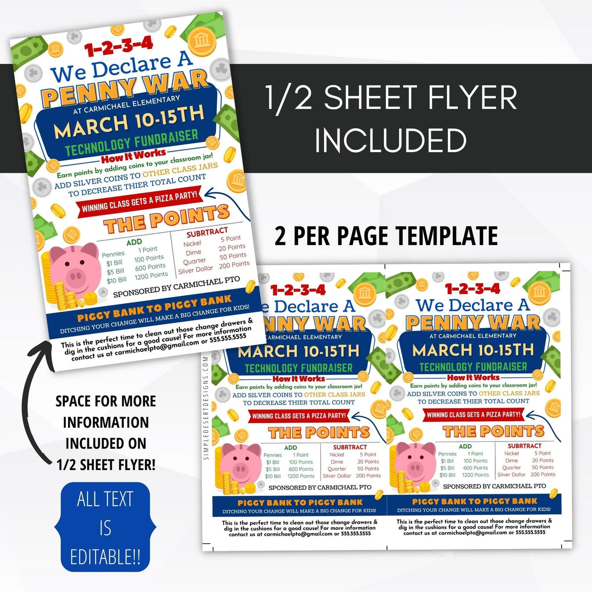 Editable Penny War Fundraiser Flyer Set - Simple Desert Designs