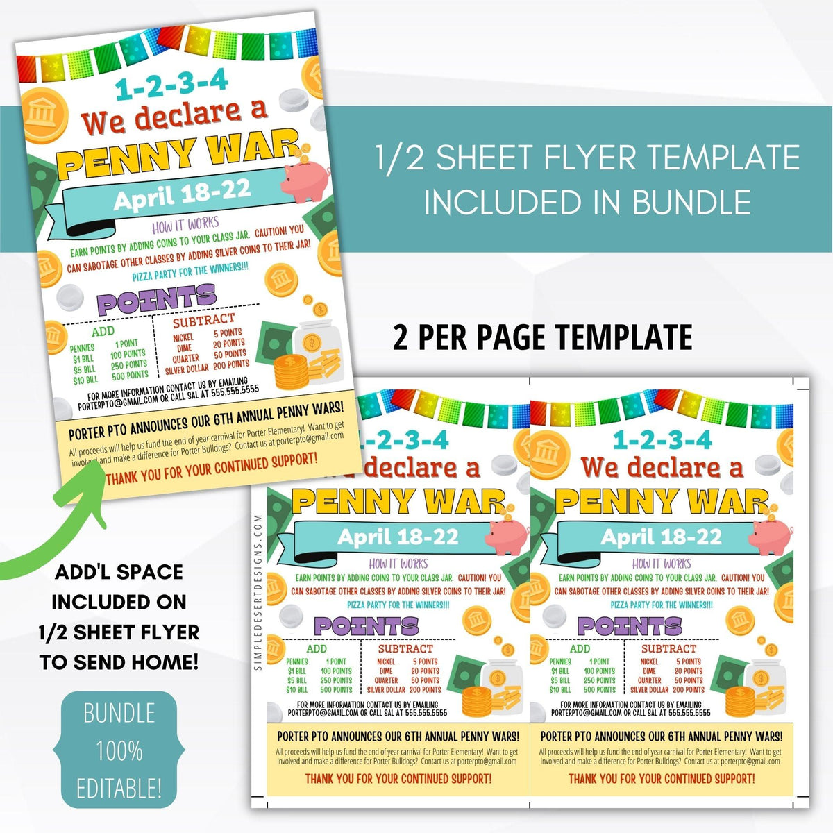 Penny Wars Fundraiser Flyer Set - Simple Desert Designs