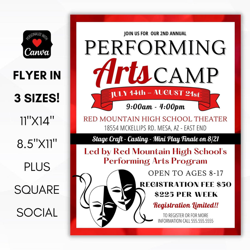 performing arts drama club acting class summer camp flyer set template