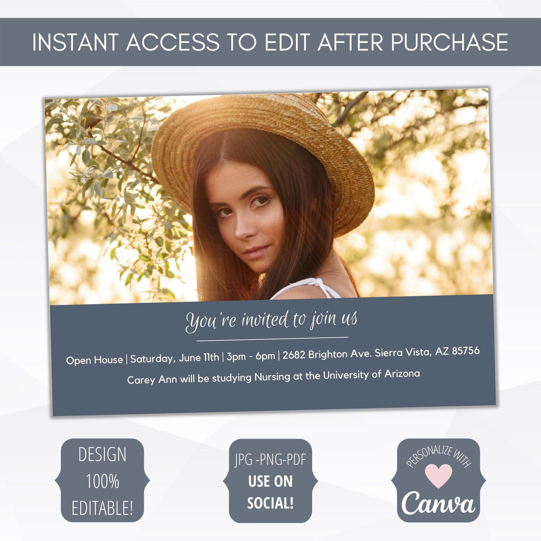 Fully editable high school college graduation party announcement invitation template