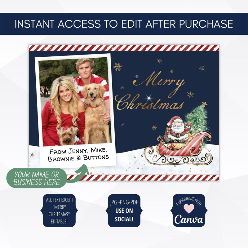 navy blue gold christmas card template