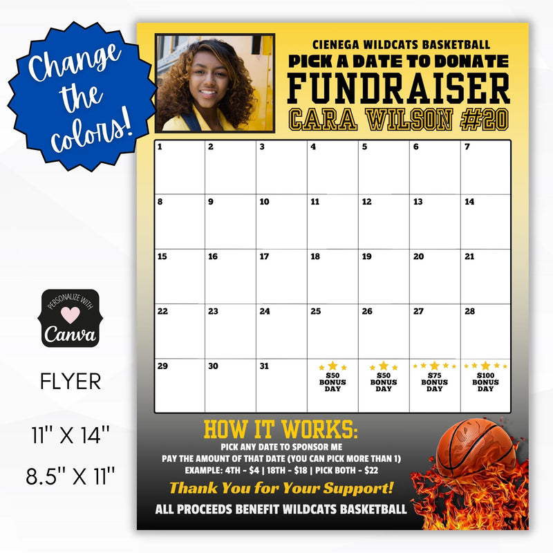 basketball calendar fundraiser template