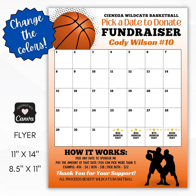 basketball pick a day calendar fundraiser