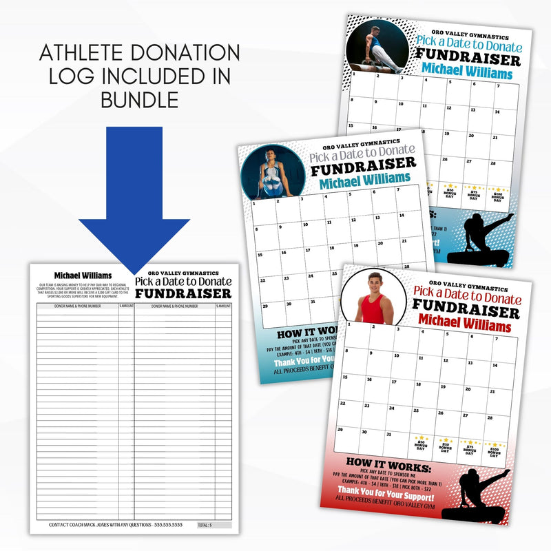 pick a date to donate calendar for male gymnast team or club