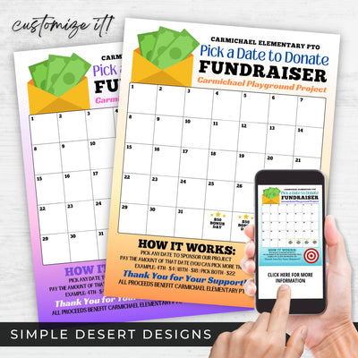 customizable pick a day to donate calendar fundraiser template for any school charity or non profit organization
