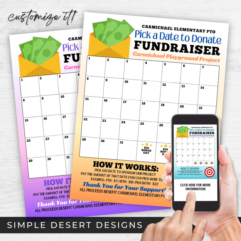 Pick a Day Calendar Fundraiser Simple Desert Designs