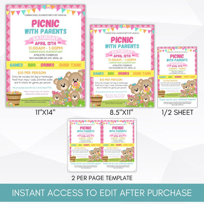 corporate work employee picnic event flyer template editable bundle poster sign flyer invite set