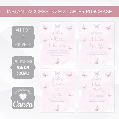 pink butterfly birthday party signs