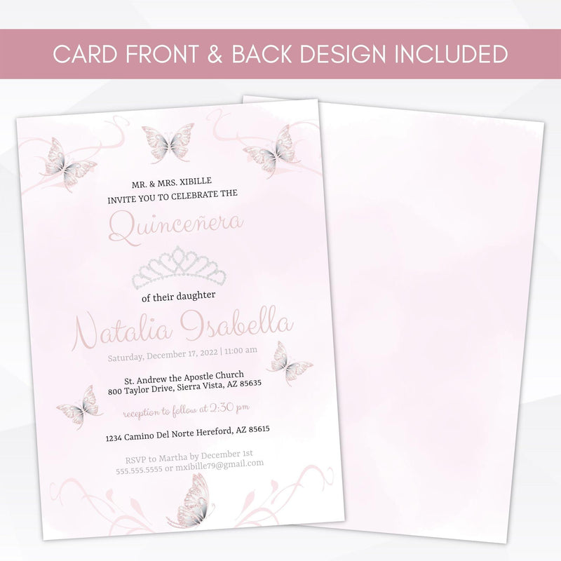 pastel butterfly quince invite