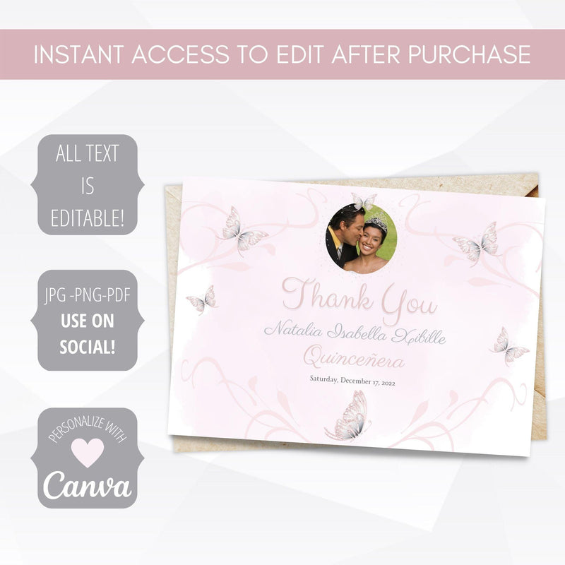 photo quinceanera thank you cards