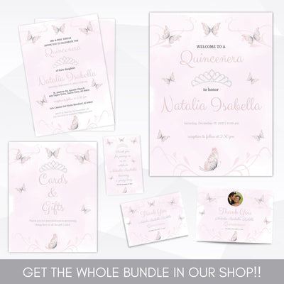 pink butterfly quinceanera invitation suite