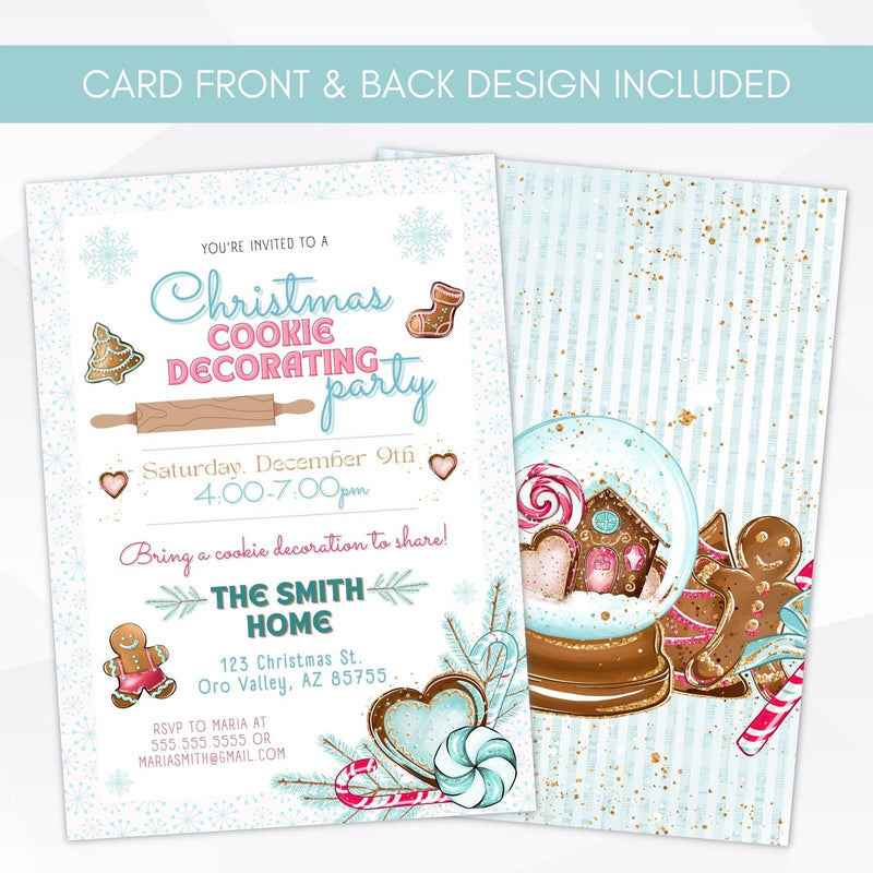 Cute pink and blue christmas cookie decorating party invitation for kids and adults or women&