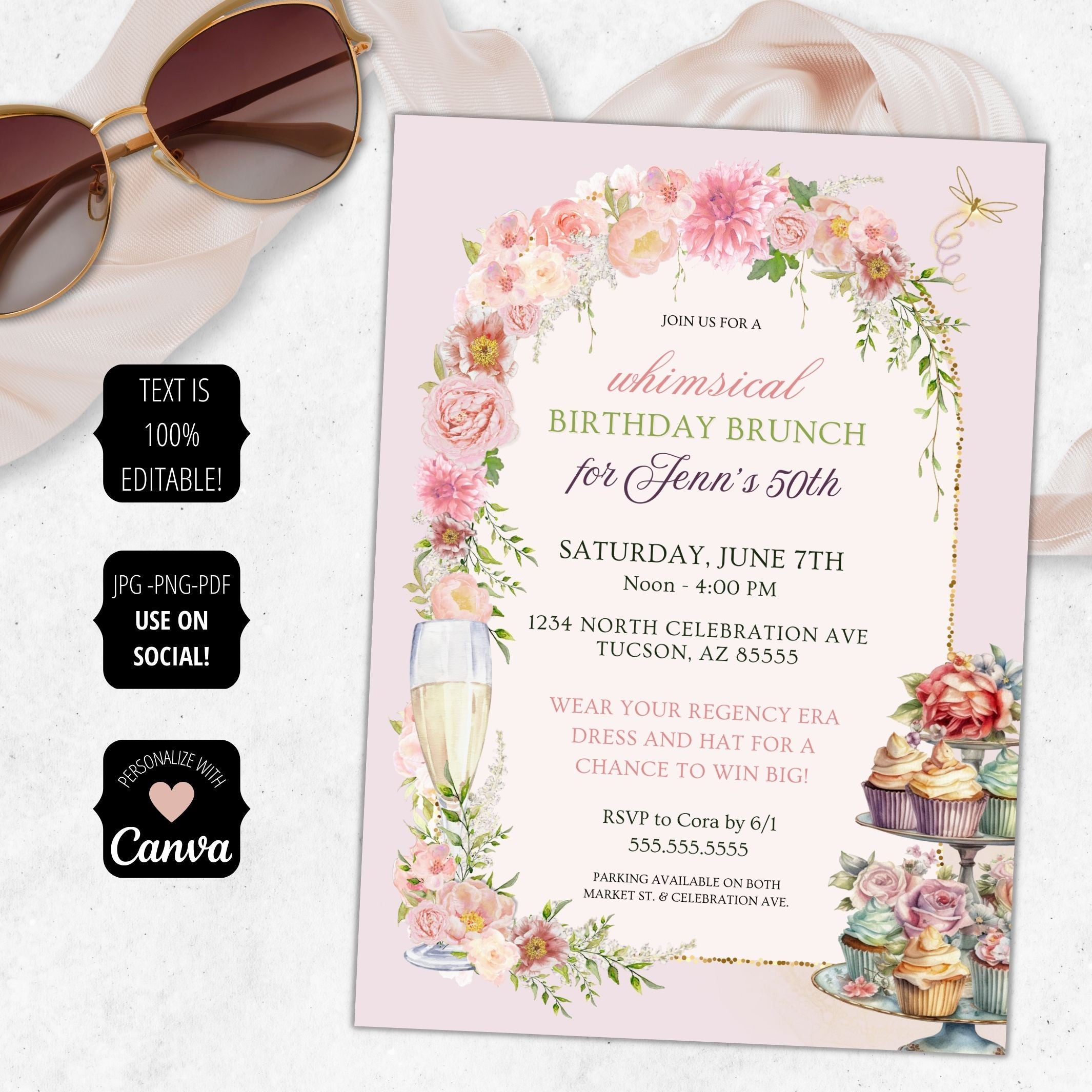 elegant birthday brunch invitation for cottage core and regency era fans