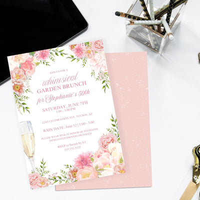 elegant cottage core theme party invitation with champagne