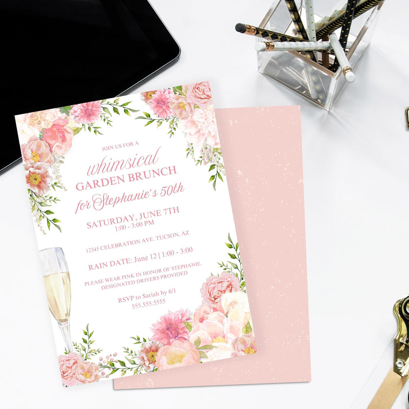 elegant cottage core theme party invitation with champagne