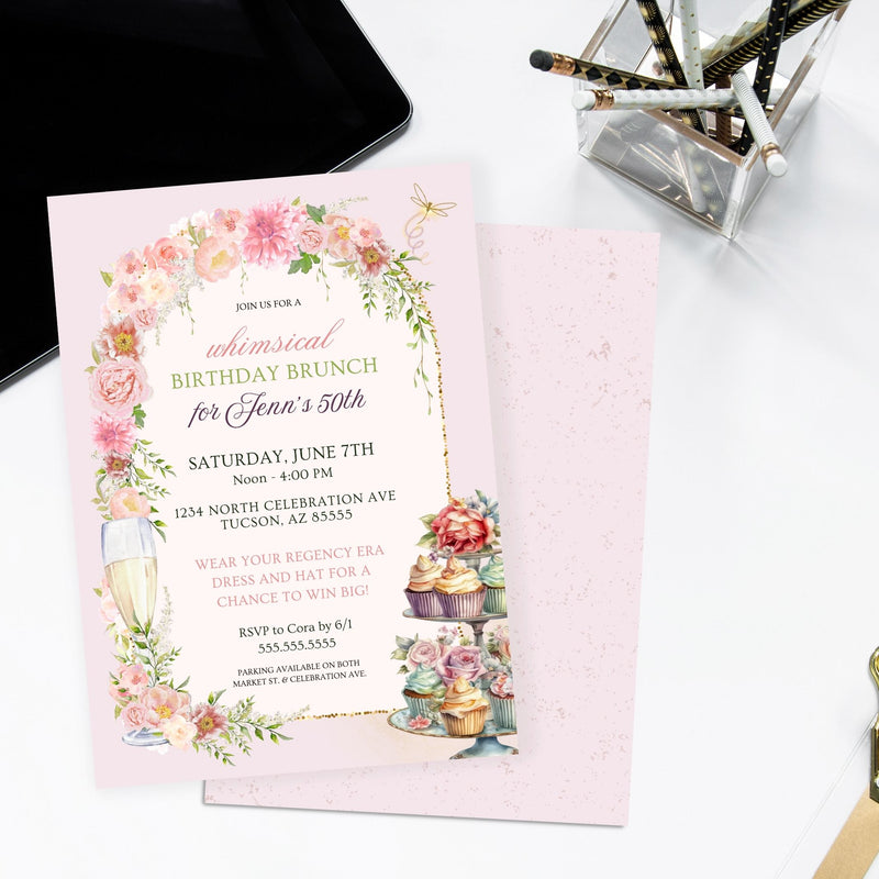 elegant floral invitation for high tea and biscuits event