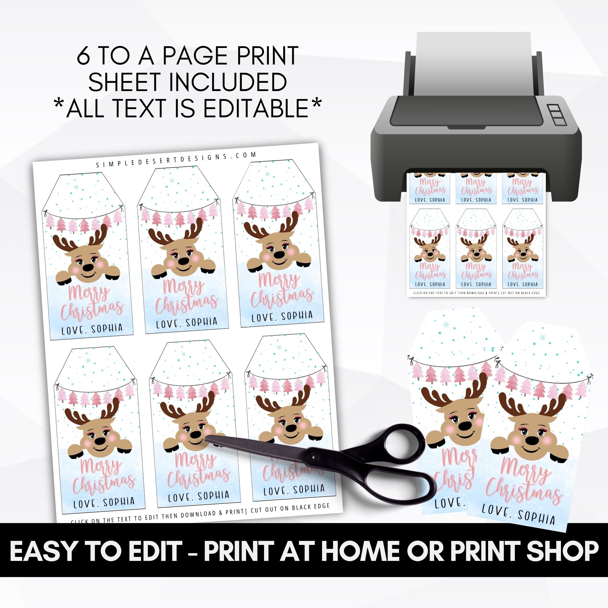 printable pink merry christmas gift tags