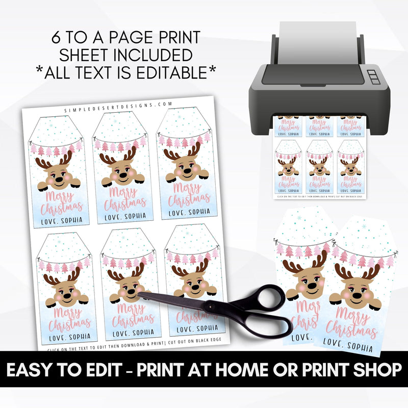 printable pink merry christmas gift tags