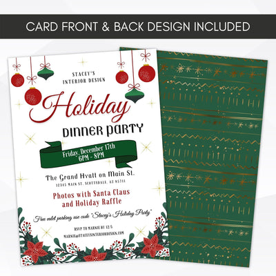 christmas dinner party invitation poinsettia