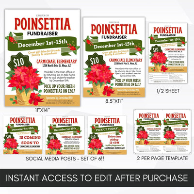 editable poinsettia christmas flower fundraiser flyer instant download printable