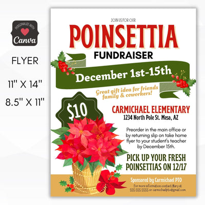 editable poinsettia christmas flower fundraiser flyer
