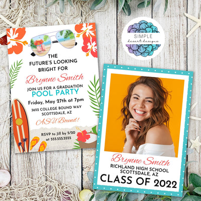customizable pool party invitaton with photo and tropical beach theme