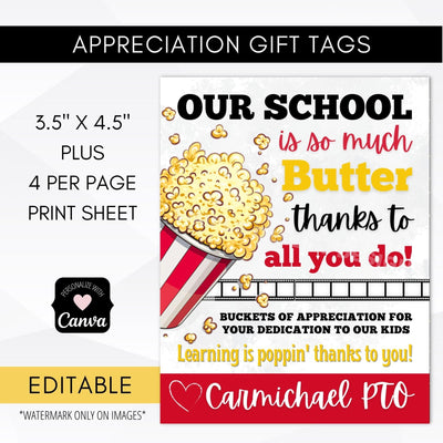 Popcorn Theme Teacher Appreciation Tag