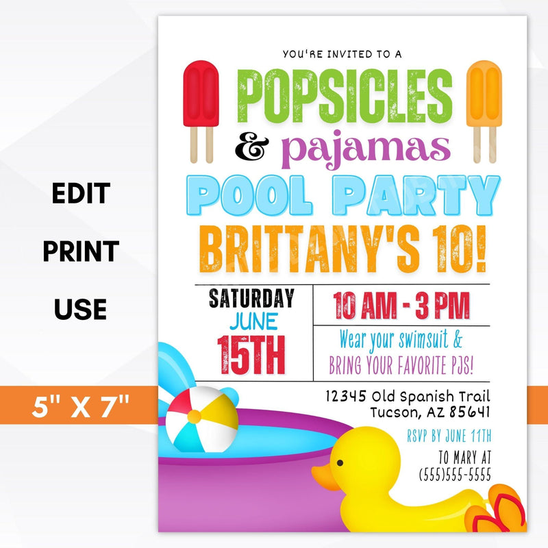 Popsicles and pajamas party invitations