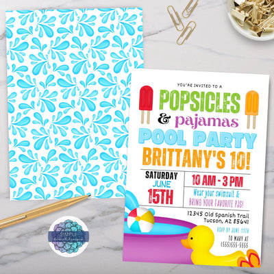 personalized summer pool party or splash party invitations